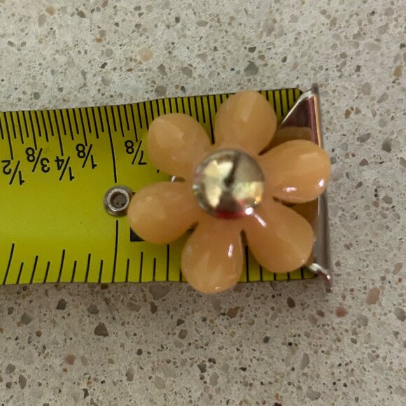 Peach Flower Earrings Acrylic Studs With Pearl Center Plastic Lightweight - Picture 10 of 12